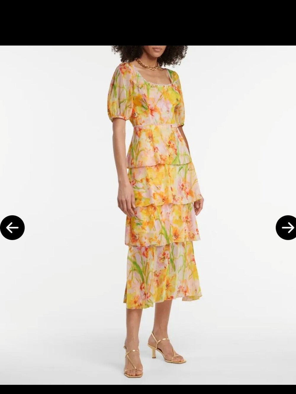 Marchesa Yellow and Pink Floral Tiered Midi Dress Size 12